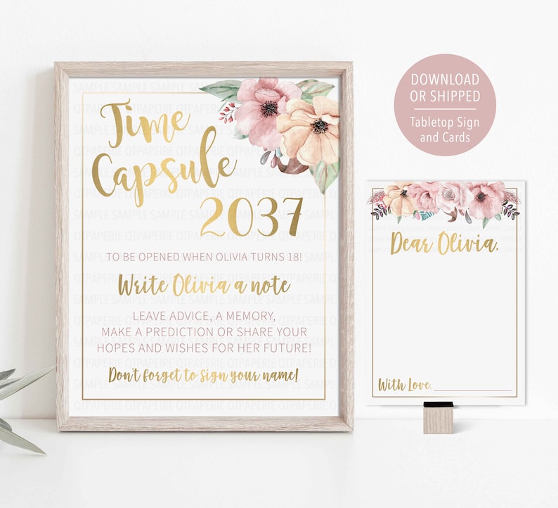 Time Capsule First Birthday, First Birthday Time Capsule, Printed 1st Birthday Time Capsule, Floral Time Capsule Floral First Birthday Decor image 1
