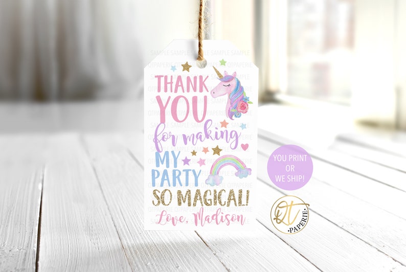 Unicorn Thank You Tag, Unicorn Birthday Tag, Unicorn Party Favor Tag, Magical Birthday Favor, Rainbow Thank You Tag, Unicorn Birthday Decor image 1