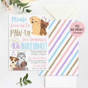 Puppy Birthday invitation, Puppy Birthday Party Invitation, Girl Dog Birthday Invitation, Dog Invitation, Puppy Party, Birthday Pawty