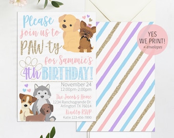 Puppy Birthday invitation, Puppy Birthday Party Invitation, Girl Dog Birthday Invitation, Dog Invitation, Puppy Party, Birthday Pawty