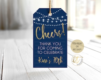 Cheers to 70 Years Favor Tag, Cheers Favor Tag, Navy Gold Favor Tag, Cheers Birthday Thank You, Adult Birthday Favor Tag, Thank You Tag