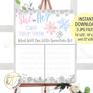 Winter Gender Reveal Voting Sign, Instant Download Snowflake Gender Vote Sign, Printable Winter Gender Reveal Sign, Snowflake Gender Voting