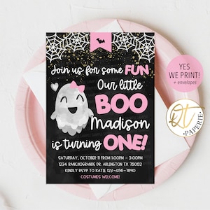 Girl Halloween 1st Birthday Invitation, Our Little Boo Ghost Invitation, Spooky 1st Birthday Party Invitation, Cute Ghost Birthday Invite