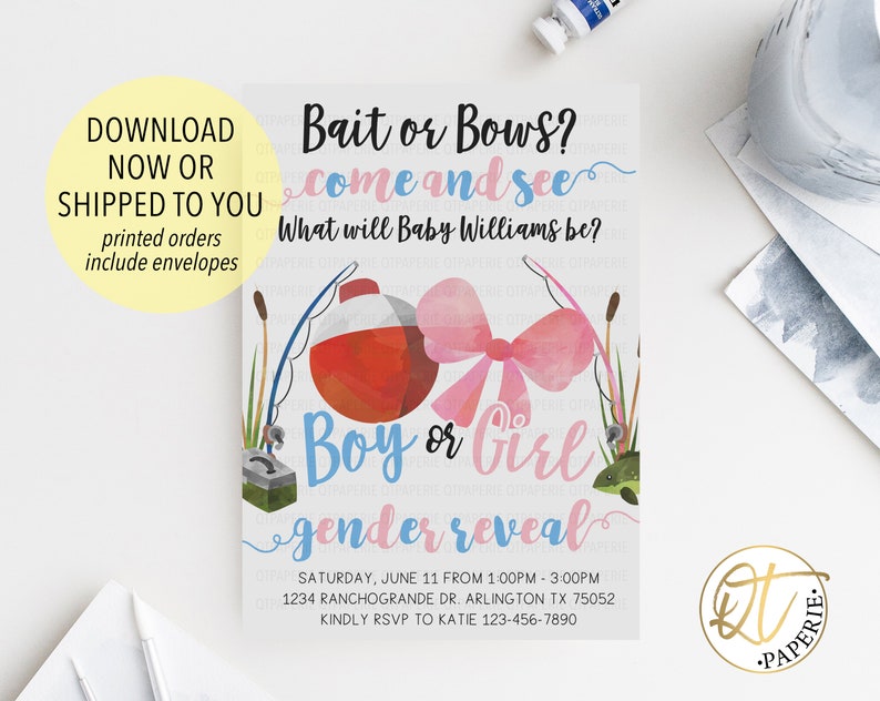 Fishing Gender Reveal Invitation Bait or Bow Invitation Fish Etsy