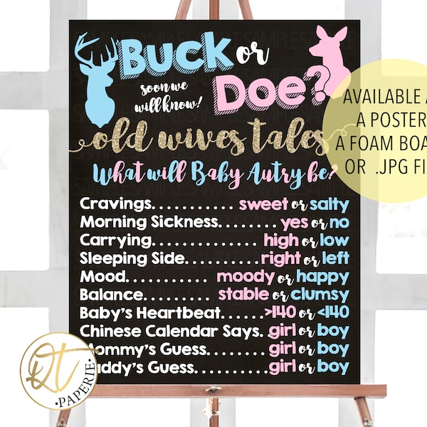 Buck or Doe Gender Reveal Sign, Buck Doe Old Wives Tales Sign, What Will Baby Deer Be, Deer Gender Reveal, Buck or Doe Chalkboard Sign