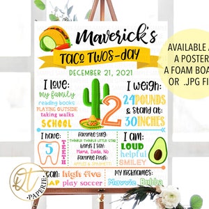 Taco Twosday Birthday Sign, Fiesta Birthday Poster, Taco Twosday Decoration, Taco Twosday Sign, Fiesta Birthday Sign, Birthday Stat Sign