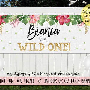 Wild One Girl Banner, Girl Safari Birthday Banner, Wild One Birthday Decor, Girl Tropical Birthday, Jungle Party Banner, Wild One Backdrop