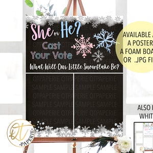 Winter Gender Reveal, Snowflake Gender Reveal Voting Sign, Snowflake Gender Reveal Sign, Snowflake She or He, Snowflake Gender Vote Poster