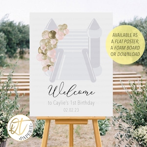 White Bounce House Welcome Sign, Pink Gold 1st Birthday Jump House Sign, Welcome Poster, Printed Welcome Sign, Girl 1st Birthday Idea