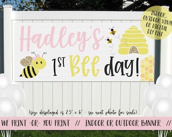 Bee Day Banner, Bee Birthday Decoration, Bee Birthday Banner, Bee Day Vinyl Banner, Printed Bee Birthday Backdrop, Bee Day Party Decor