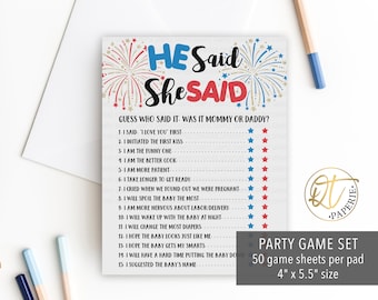 4th of July Gender Reveal Game, Fourth Of July Game, He Said She Said, Firework Reveal Game, Red White Blue Baby Shower Game, Printed Game