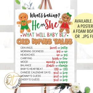 Gingerbread Gender Reveal Sign, Gingerbread Old Wives Tales Poster, What's Baking Sign, Christmas Gender Reveal, Christmas Old Wives Tales