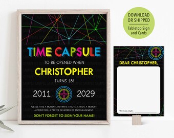 Laser Tag Birthday Time Capsule, Printed Birthday Time Capsule, Laser Tag Party Activity, Laser Tag Birthday Supplies, Neon Decoration