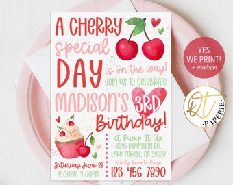 Cherry Birthday Invitation, Cherry Sweet Invitation, Cherry on Top Cherry Party Invite, Editable Berry Birthday, Cherry Theme Party Decor