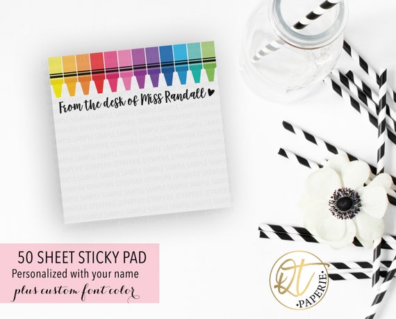 Personalized Teacher Sticky Note, Crayon Sticky Pad, Teacher Gifts Personalized, Back to School Sticky Note, Teacher Desk Accessories