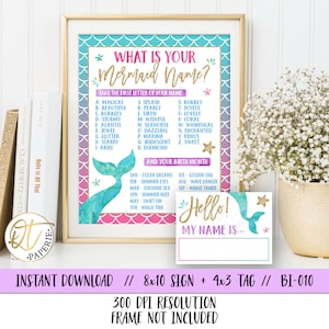 Mermaid Name Tag Game, Mermaid Name Printable, Mermaid Party Game, Mermaid Printable, Mermaid Sign, Mermaid Birthday Game