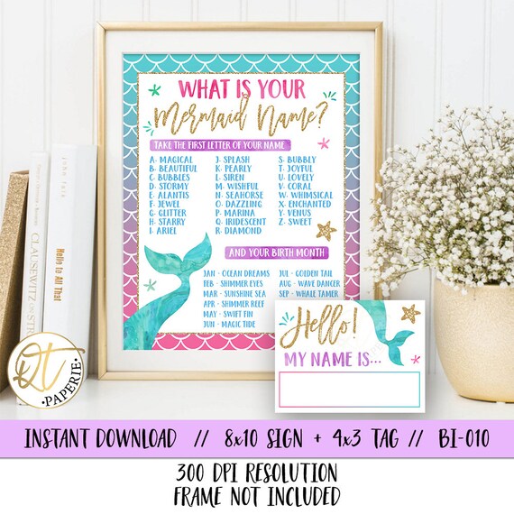mermaid name tag game mermaid name printable mermaid party