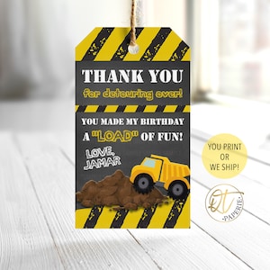 Étiquette de remerciement de construction, étiquette d'anniversaire de construction, étiquette de cadeau de construction, étiquette de cadeau de camion à benne basculante, étiquette de fête de camion à benne basculante