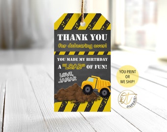 Construction Thank You Tag, Construction Birthday Tag, Construction Party Favor Tag, Dump Truck Favor Tag, Dump Truck Party Tag