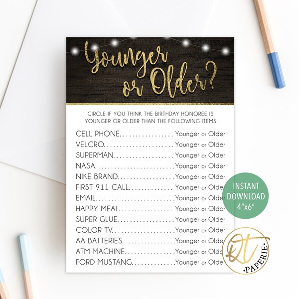 Younger Older Game - Etsy