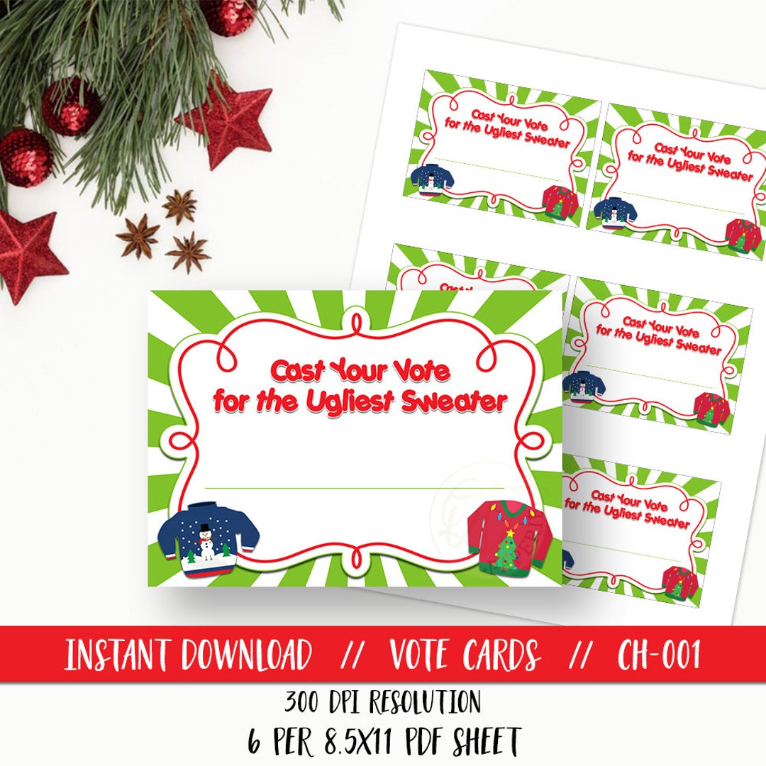 Ugly Sweater Vote Cards, Ugly Sweater Party Printable, Ugliest Sweater ...