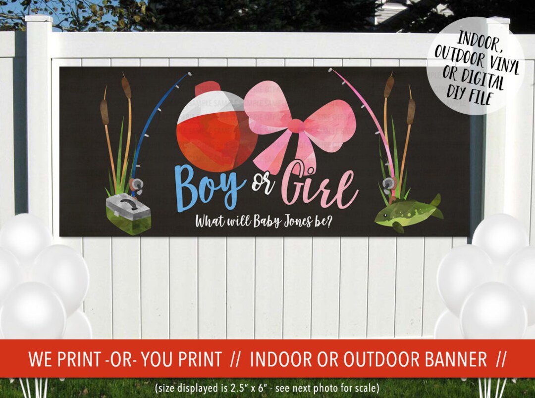 Fishing Gender Reveal Banner, Bobbers or Bows Banner, Fish Gender