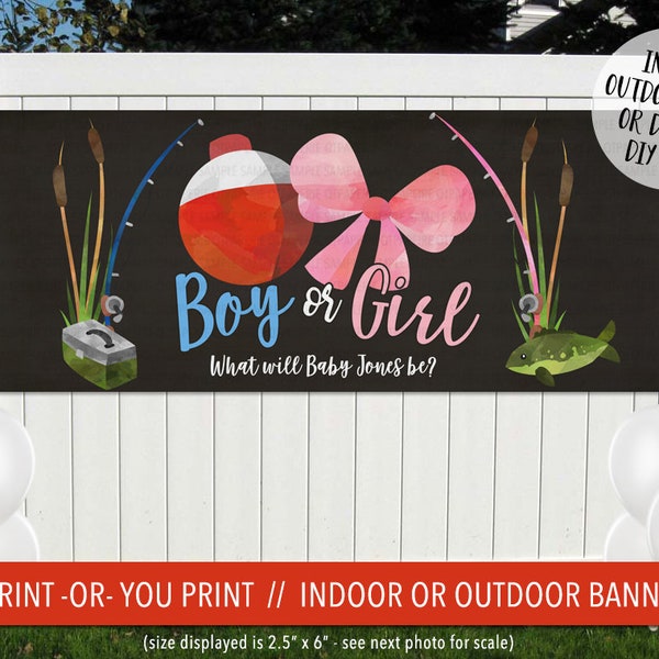 Fishing Gender Reveal Banner, Bobbers or Bows Banner, Fish Gender Reveal Backdrop, Outdoor Vinyl Banner, Baits Bows Gender Reveal Decoration