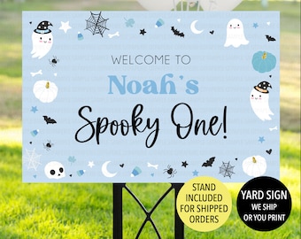 Spooky One Birthday Sign, Blue Halloween Welcome Sign, Ghost Birthday, Boy Halloween Party, Spooky One Yard Sign, Cute Halloween Birthday