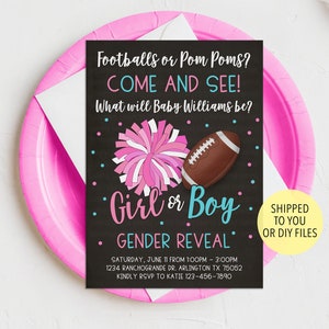 Football or Pom Pom Invitation, Instant Download Football Gender Reveal Invitation Football or Pom Pom Gender Reveal Invite, Football Reveal