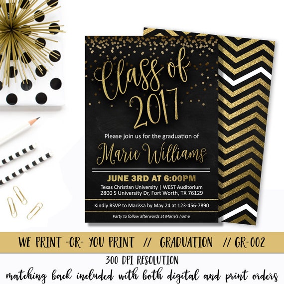 Graduation Invitation, Graduation Invite, Graduation Party Invitation, Gold Graduation Invitation, Confetti Graduation Invitation,