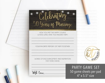 50th Anniversary Party Printable, Rustic Anniversary Memory Card, 50th Wedding Anniversary Party, 50th Anniversary Printable