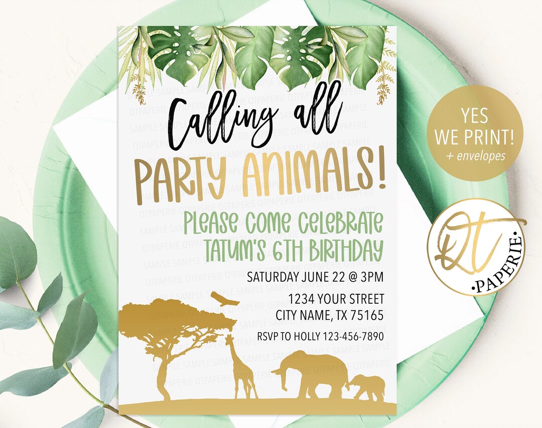Calling All Party Animals Invitation, Jungle Party Invitation, Safari ...