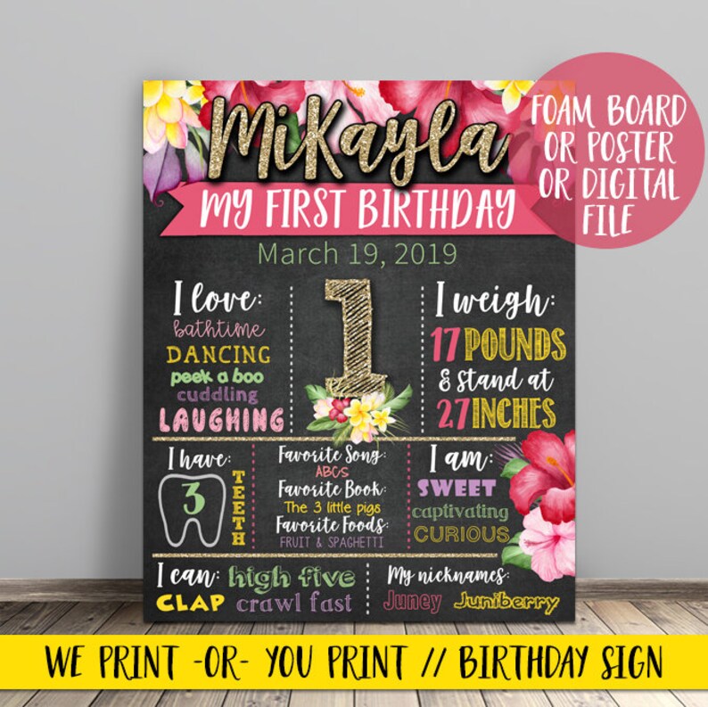 Tropical Birthday Chalkboard, Luau Birthday Chalkboard, Tropical Chalkboard, Tropical First Year Chalkboard, Luau Birthday Sign Chalkboard