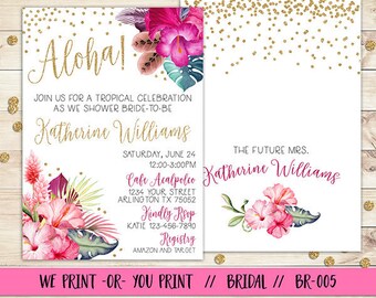 Tropical Invitation, Tropical Bridal Shower Invitation, Hawaiian Bridal, Luau Bridal Shower, Tropical Bridal Invitation, Aloha Invitation