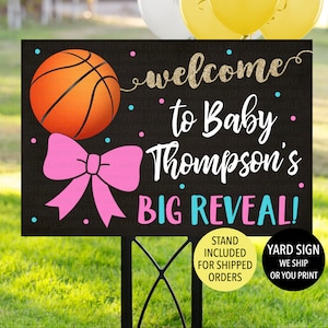 Basketball Welcome Gender Reveal Sign, Basketball Reveal Yard Sign, Basketball Gender Reveal Decoration, Outdoor Sign, Free Throws Pink Bows