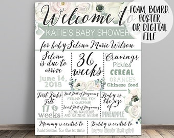 Gender Neutral Baby Shower Welcome Sign, Eucalyptus Shower, White Rose Baby Shower Chalkboard, Baby Shower Sign, Eucalyptus Welcome