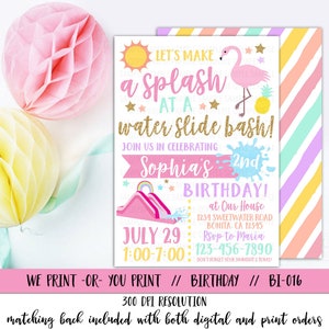 Water Slide Birthday Invitation, Water Slide Party Invitation, Water Slide Invitation, Water Splash Bash, Summer Birthday Invitation image 1