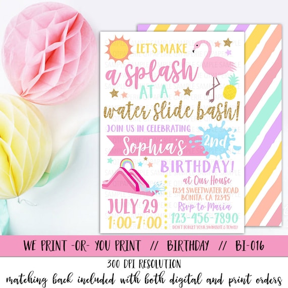 Water Slide Birthday Invitation, Water Slide Party Invitation, Water Slide Invitation, Water Splash Bash, Summer Birthday Invitation