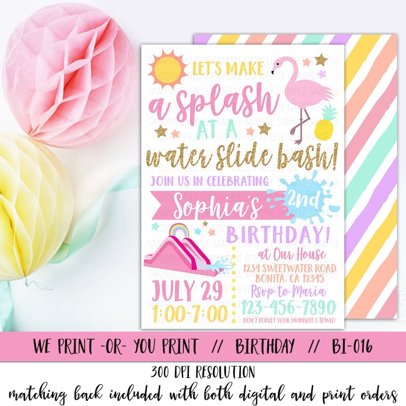 Water Slide Birthday Invitation, Water Slide Party Invitation, Water Slide Invitation, Water Splash Bash, Summer Birthday Invitation image 1