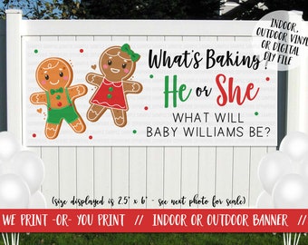 Whats Baking Gender Reveal Banner, Gingerbread Boy Girl Backdrop, Christmas Gender Reveal Vinyl Banner, Winter Gender Reveal Decoration