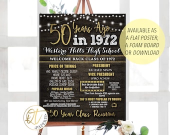 50 Year Reunion Poster, Reunion Sign, 50th Reunion Sign, 50 Years Ago, Class of 1972 Poster, High School Reunion Welcome Poster, 30 Year