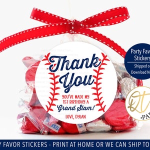 Baseball Thank You Sticker, Baseball 1st Birthday Sticker, Baseball Party Favor Bag Sticker, Grand Slam Little Slugger, Rookie Sticker