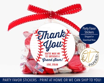 Baseball Thank You Sticker, Baseball 1st Birthday Sticker, Baseball Party Favor Bag Sticker, Grand Slam Little Slugger, Rookie Sticker