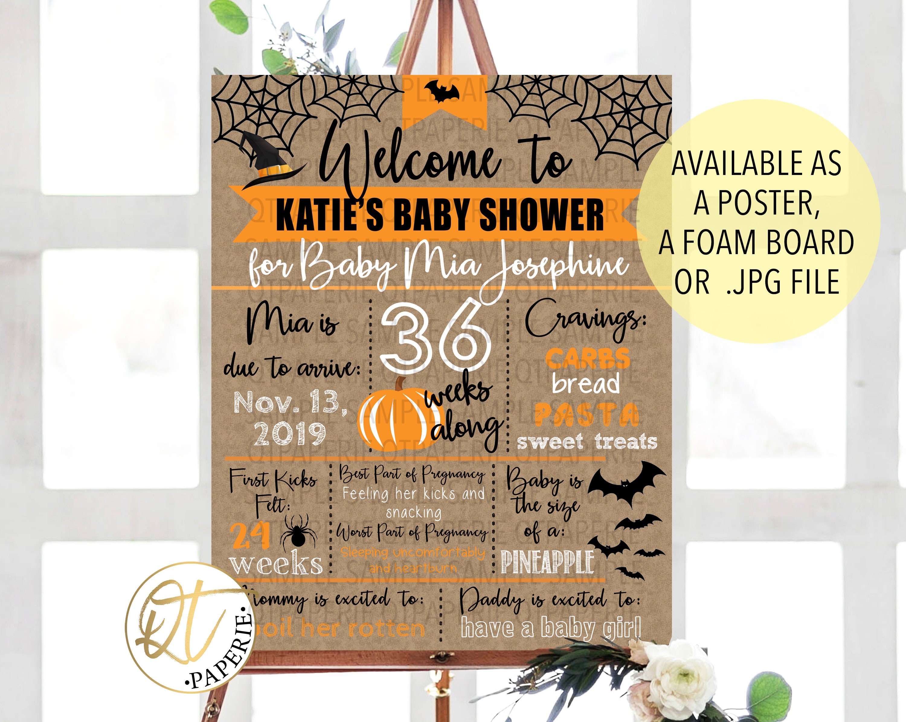 Halloween Baby Shower Sign, Halloween Pregnancy Stat Sign, October Baby Shower Board, Baby Shower Poster, Babyoween Sign, Halloween Shower