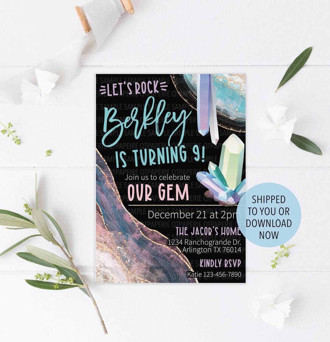 Crystal Birthday Invitation, Geode Invitation, Gemstone Birthday, Geode ...