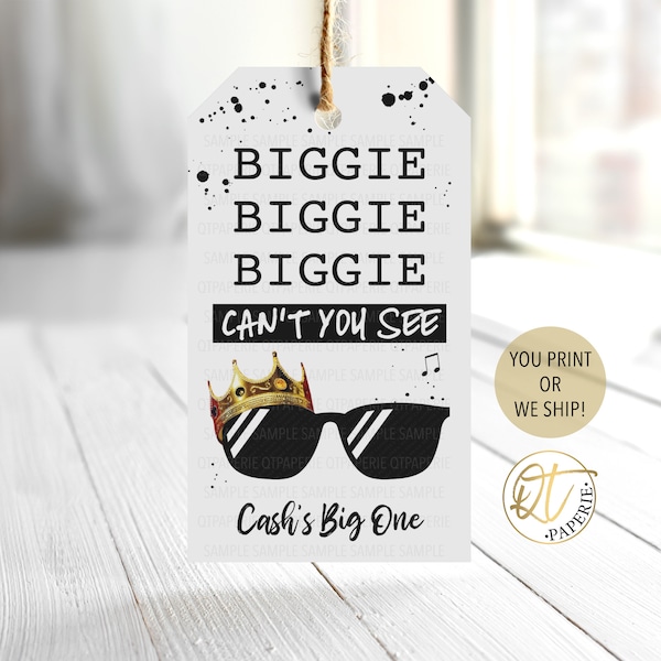 Notorious One Sunglasses Tag, Big One Birthday Thank You, Cant You See Tag, Printed Biggie Party Favor Tag, Notorious Birthday Party Decor