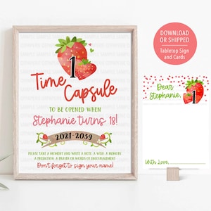 Strawberry Birthday Time Capsule, Strawberry Time Capsule, Strawberry 1st Birthday, Berry First Birthday, Strawberry Birthday Decor