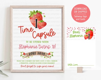 Strawberry Birthday Time Capsule, Strawberry Time Capsule, Strawberry 1st Birthday, Berry First Birthday, Strawberry Birthday Decor