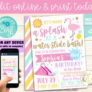 Water Slide Invitation Template, Water Slide Birthday Invitation, Waterslide Party Invitation, Summer Birthday Invite, Water Slide Invite