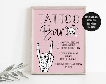 Girl Bad TWO the Bone Tattoo Bar Sign, Skull Bones Tattoo Bar, Pink Rock On Birthday Party Sign, Bad 2 the Bone Birthday Game, Party Decor